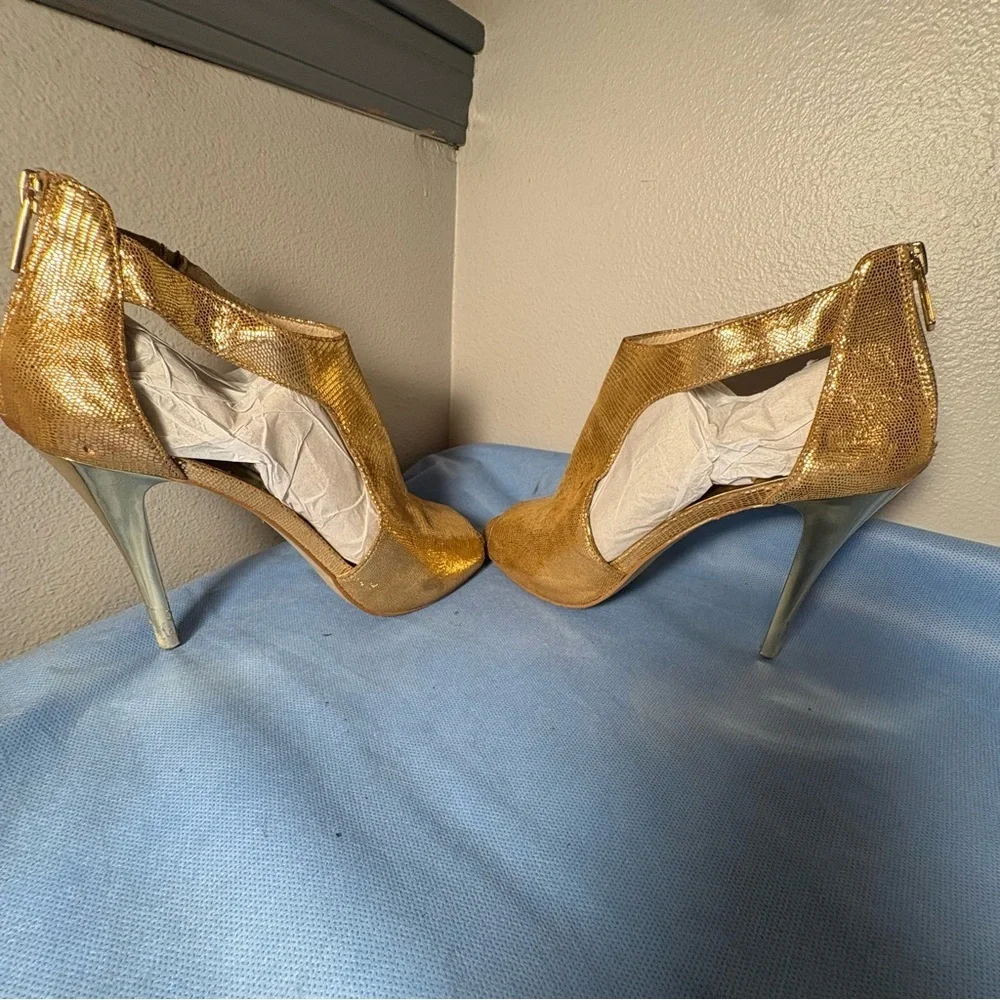 Michael Kors Metallic Gold Peep-Toe Heels